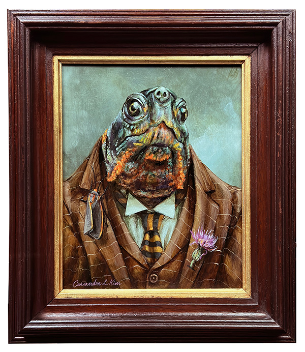 Mr. Wood Turtle Acrylic and oil on Masonite panel (8in. X 10in.) in a restored antique frame (12in. X 14in.) Featuring the wood turtle, Virginia thistle and yellow-edged pygarctica moth. 