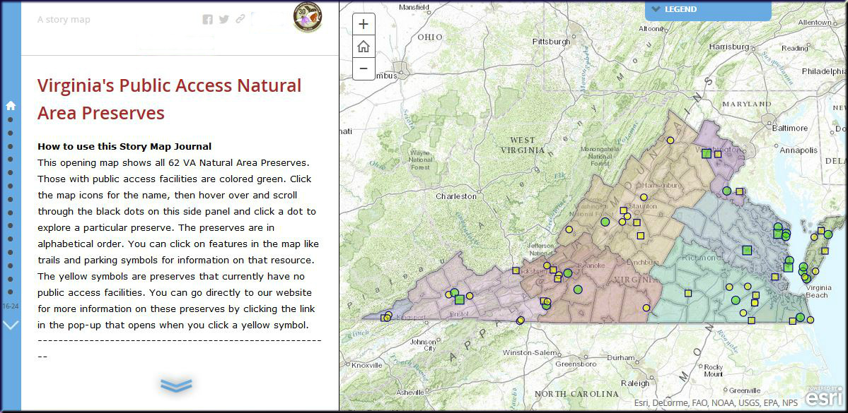 VA Natural Area Preserves map