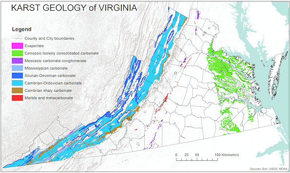 Karst in Virginia map.