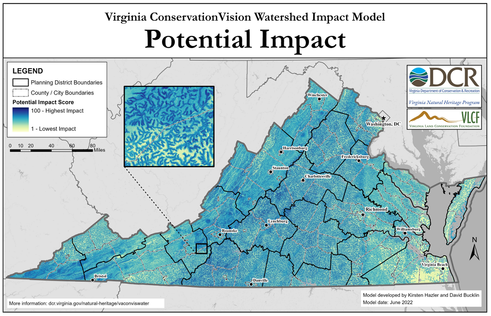 map image of VCLNA watershed impact model