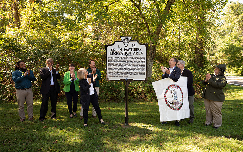 Unveiling the Green Pastures Recreation Area sign