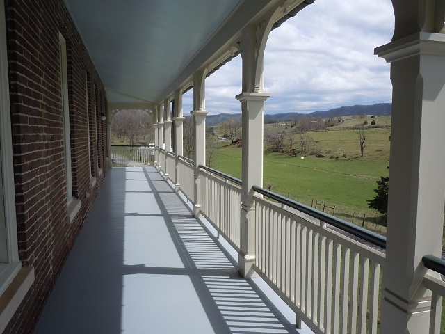 A view of and from the two-story porches at the inn