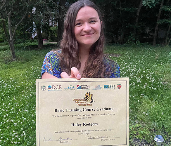 Haley Rodgers with her basic training certificate