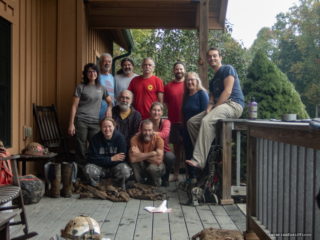 Group photo of the 11 cavers: Zenah Orndorff, Dave Socky, Tom Malabad, Mike Futrell, Joe Myre, Andrea Futrell, Dr. Alex Hastings, Wil Orndorff, Katarina Kosic Ficco, Lauren Satterfield, Mike Ficco