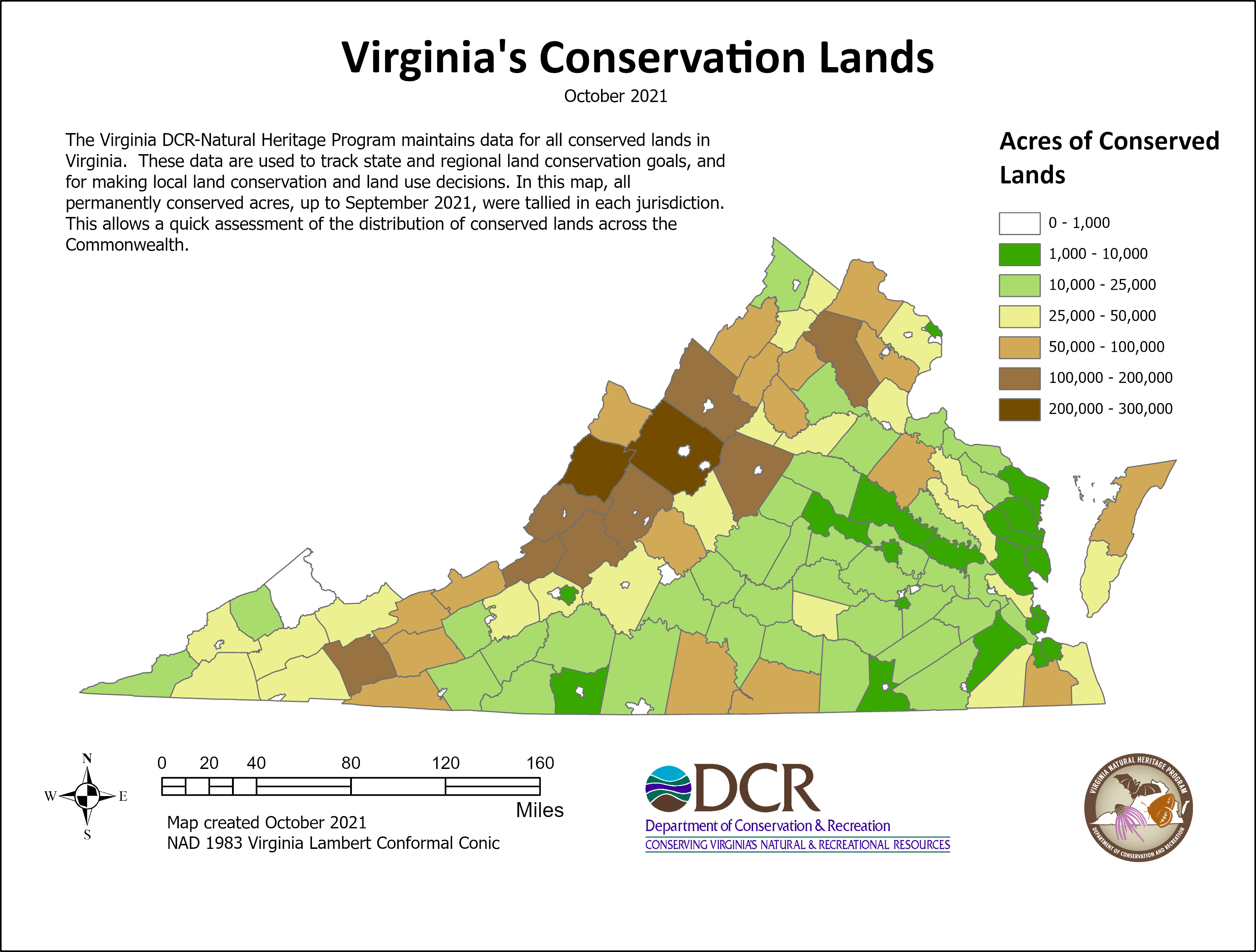 map of va conservation lands by acres