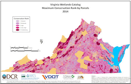 map of va conservation lands by percentage