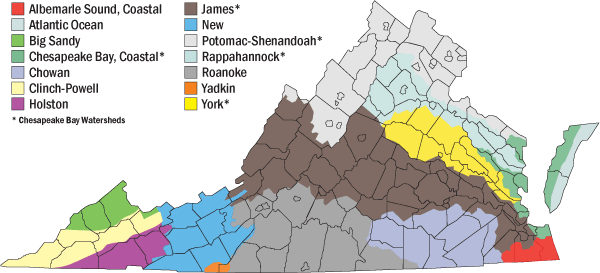 Virginia map of watershed boundaries