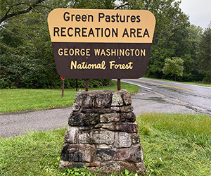Green Pastures Recreation Area sign