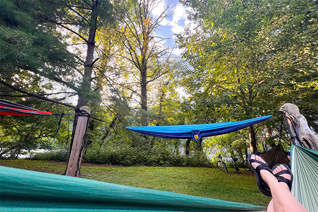 View from the hammock posts on site 15 in Millrace Campground 