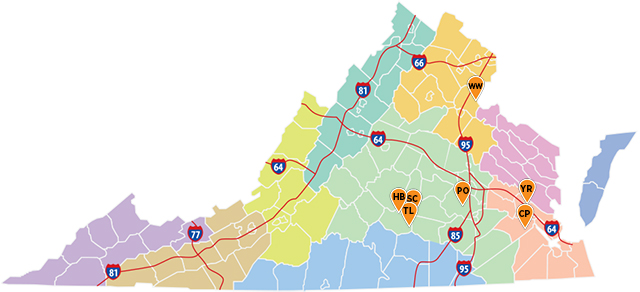 Map of parks along the road trip for Black History