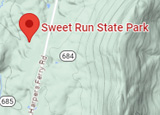 Google map thumbnail showing Sweet Run State Park's location