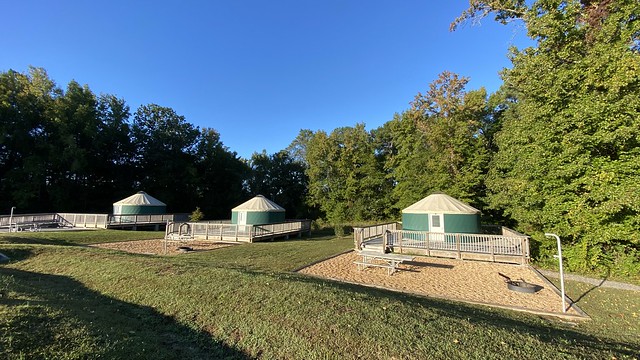 The three yurts at Machicomoco State Park. Photo by Haley Rodgers.