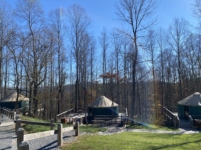 Yurts at Natural Tunnel State Park at the end of the season.