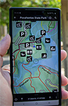 Phone showing Avenza map for Pocahontas State Park